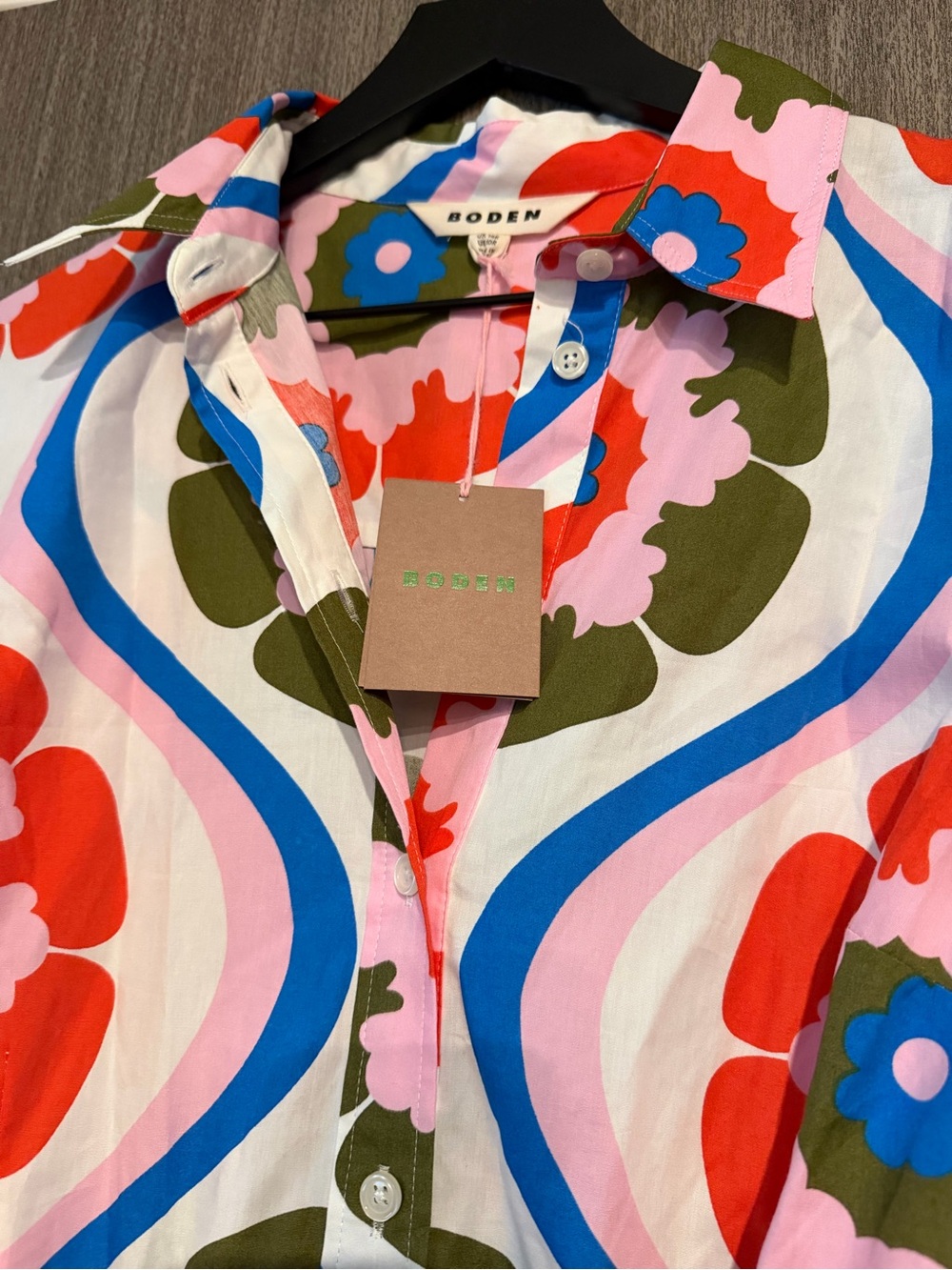 Boden Multicolor Floral Long-Sleeve Shirt Dress - White, Red, Blue, Green - Picture 2 of 3